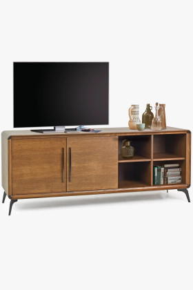 Tölgy TV-szekrény dió színben, fém lábakkal, 185 cm széles